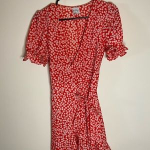 Red floral mini dress